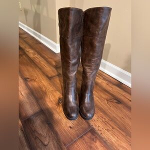 BARETRAPS Womens Brown Strappy Gyllian Round Toe Block Heel Boots Shoes 8